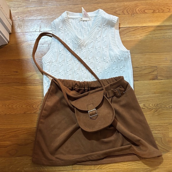 Other - Girls - White Sleeveless Sweater and Brown Skirt Set size 10/12